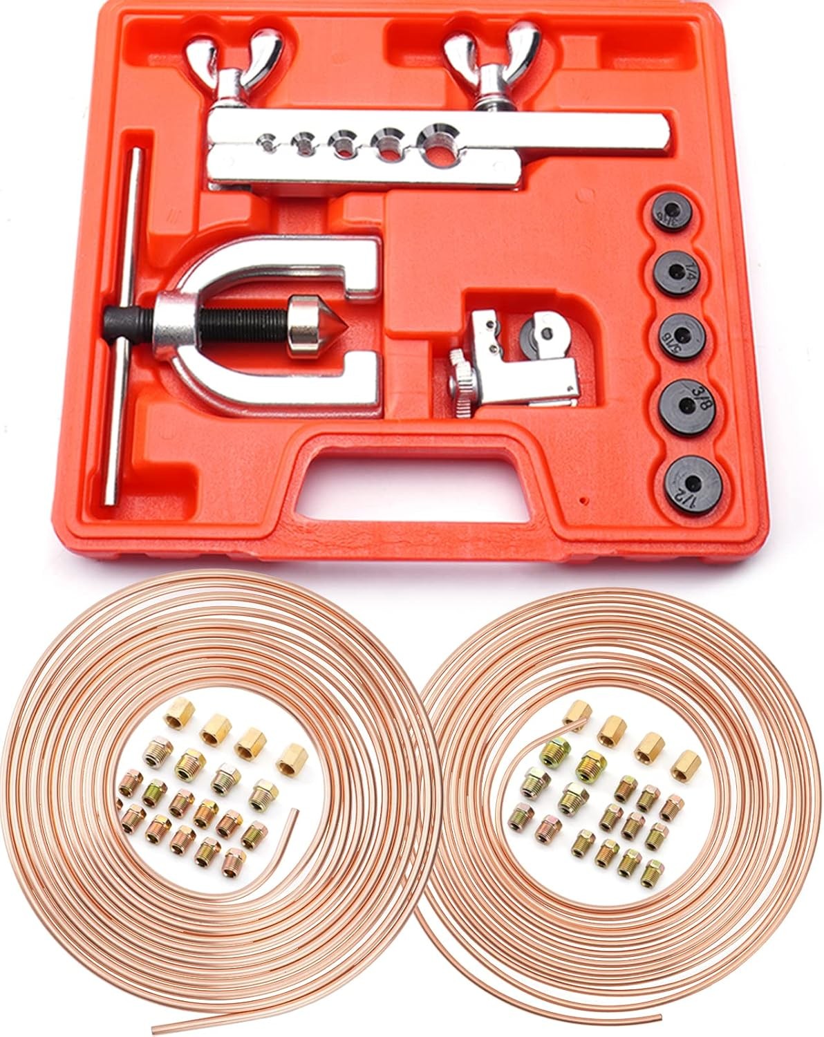 Racewill 25ft 3/16 + 1/4 Copper Coated Brake Line & Double & Single Flaring Tool
