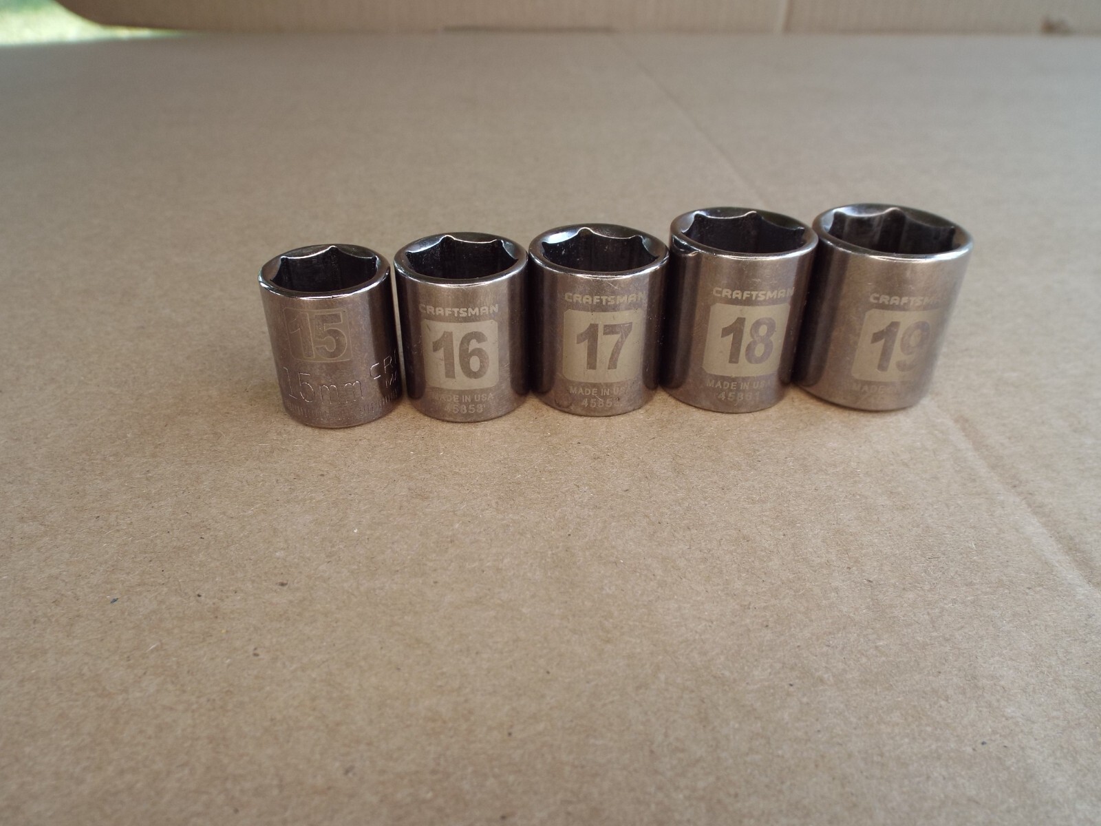 VTG 5 Pc USA Craftsman Metric Laser Socket Lot 3/8″ Dr 6 Pt 15-19mm Nice! (Read)