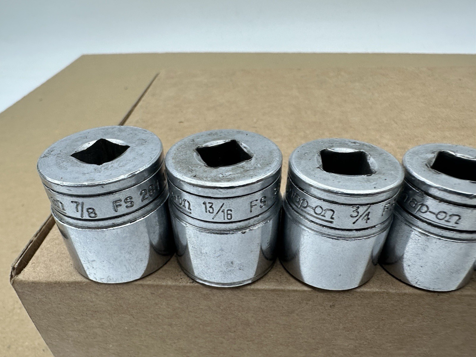 Snap-on 3/8” Dr 6pt SAE 6 Pc Socket Set Vintage USA 9/16-7/8” FS181-FS281