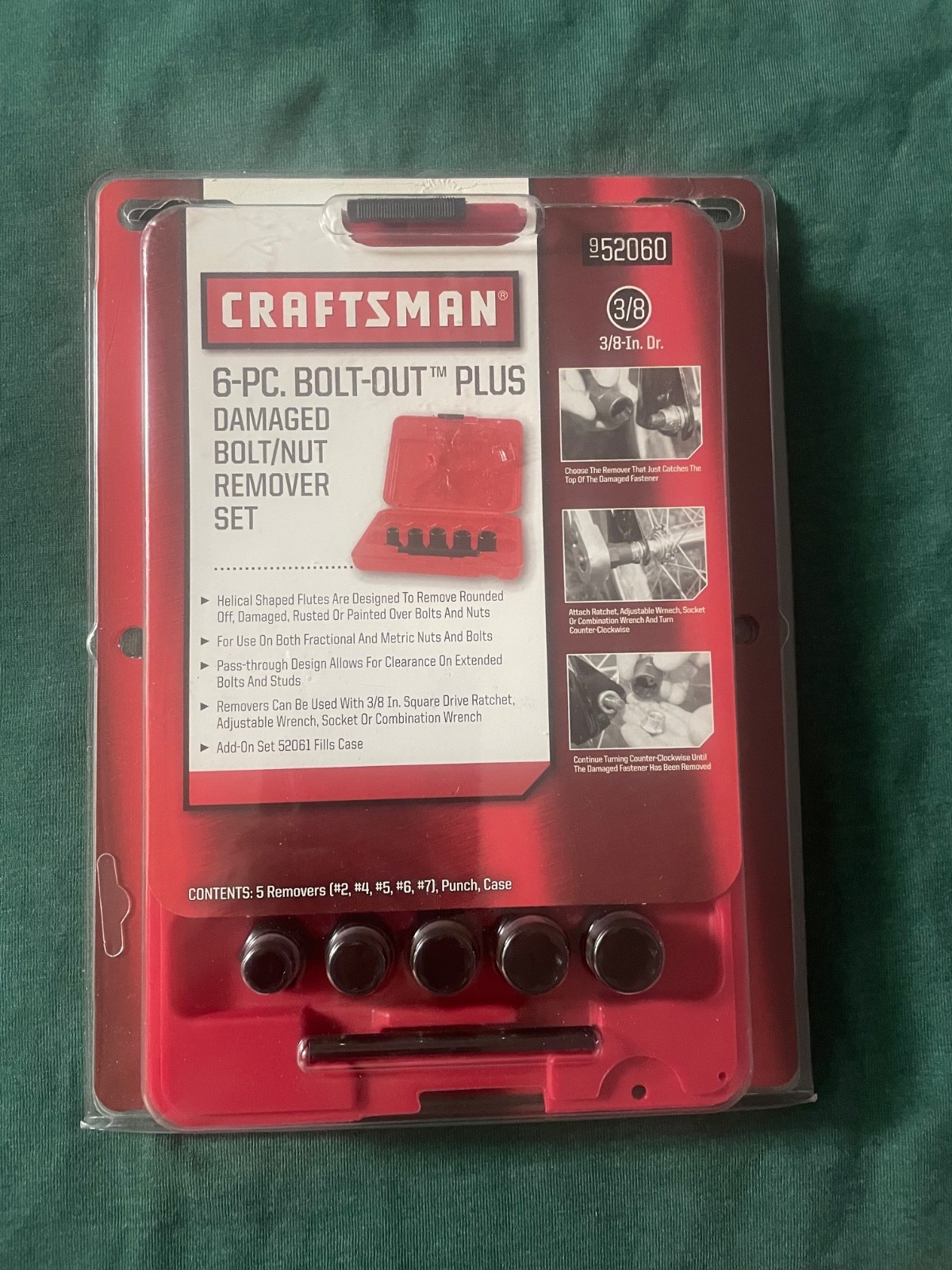 New craftsman 6PC Bolt-out Easy Out Damaged Bolt Nut Remover Set With Case