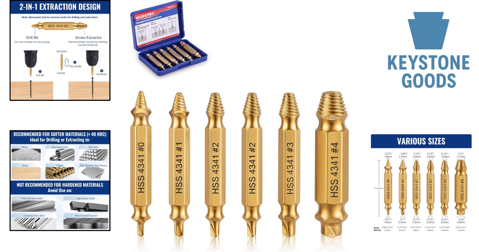 6-Piece Titanium Coated Screw Extractor Set with Portable Case