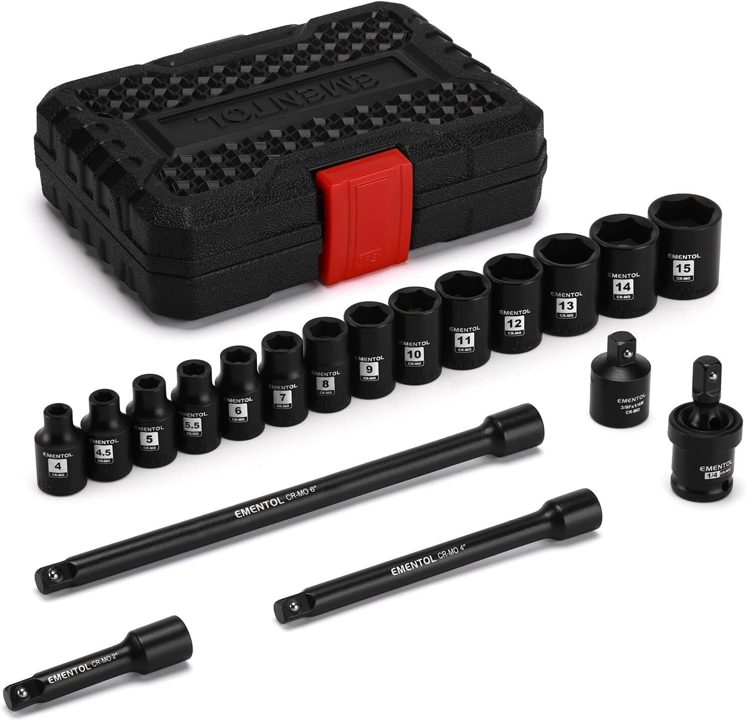 19PCS 1/4 » Drive Magnetic Impact Socket Set 4-15mm 6 Point Shallow Cr-Mo