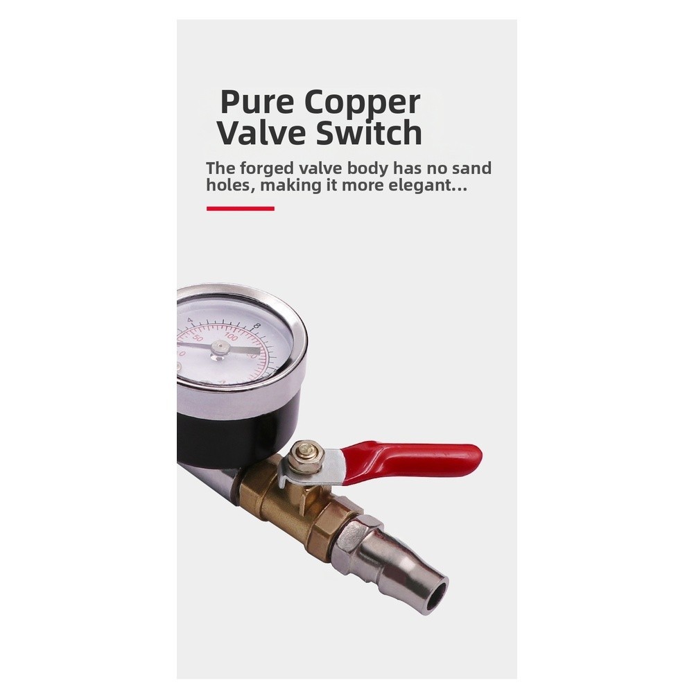 Heavy Duty Tire Air Pump Hose Extension with Pressure Gauge and Elbow Connector