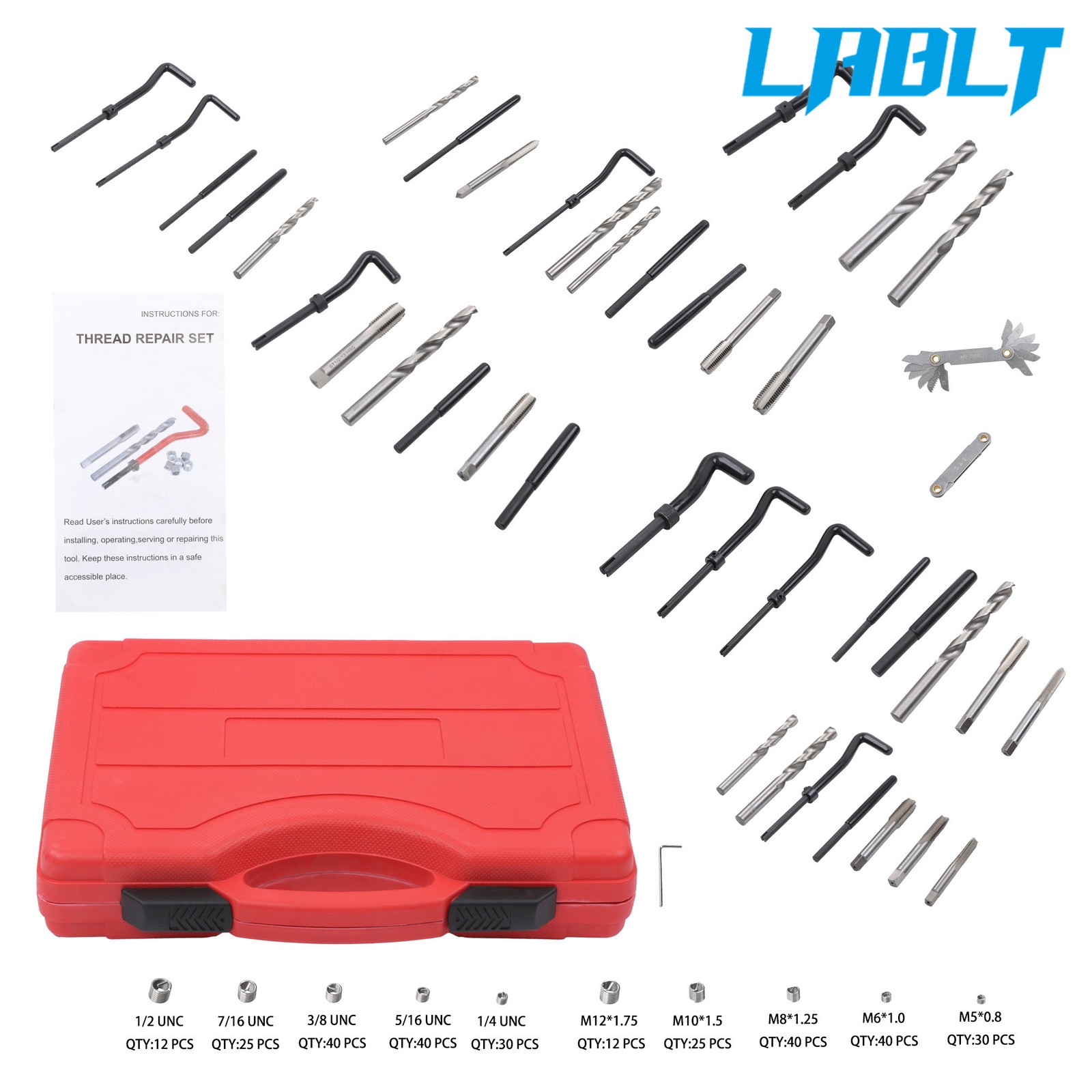 Thread Repair Tool 338PCS HSS Drill Helicoil Kit SAE 1/4″-1/2″/ Metric M5-M12