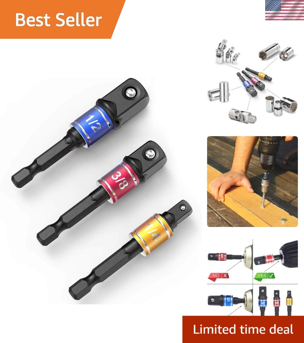 3-Piece Impact Grade Socket Adapter Set – Versatile Power Drill Converters