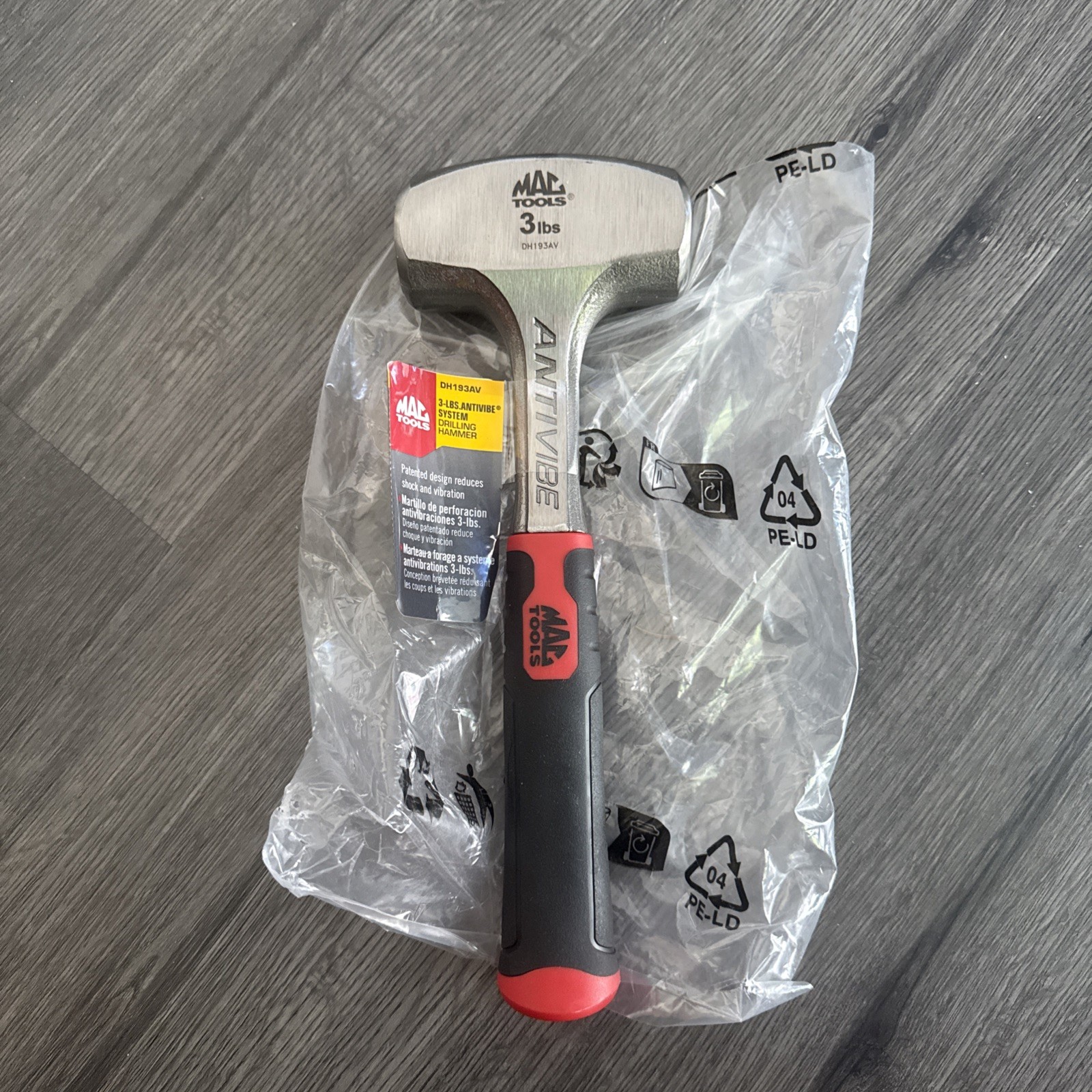 Brand New MAC Tools DH193AV. 3 lb. Soft Grip Anti-Vibe Drilling Hammer Red