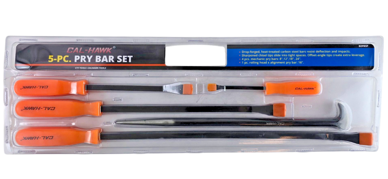 5pc Mechanic Pry Bar Set with Rolling head alignment pry bar