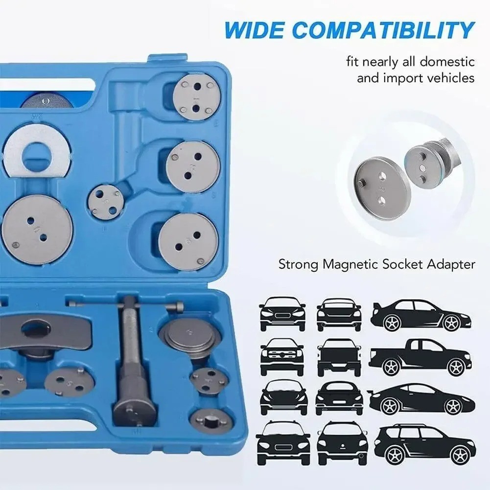 22pcs Heavy Duty Disc Brake Piston Caliper Compressor Rewind Tool Set Manual