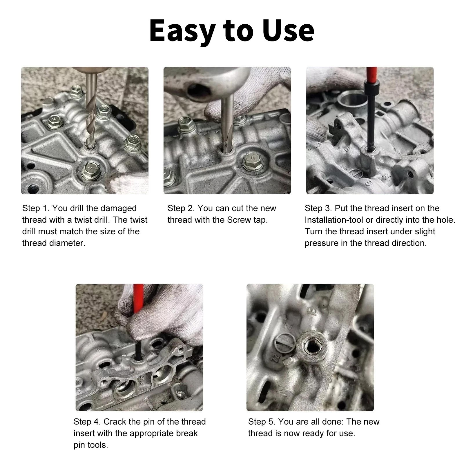 25pc M8 x 1.25 Thread Repair Kit with Wrench & Breaking Tool Corrosion Resistant
