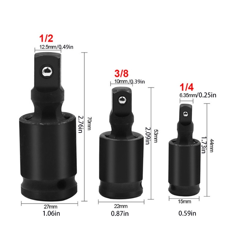 Premium Impact Universal Joint Socket Swivel Set 3-Piece Ball Spring Design
