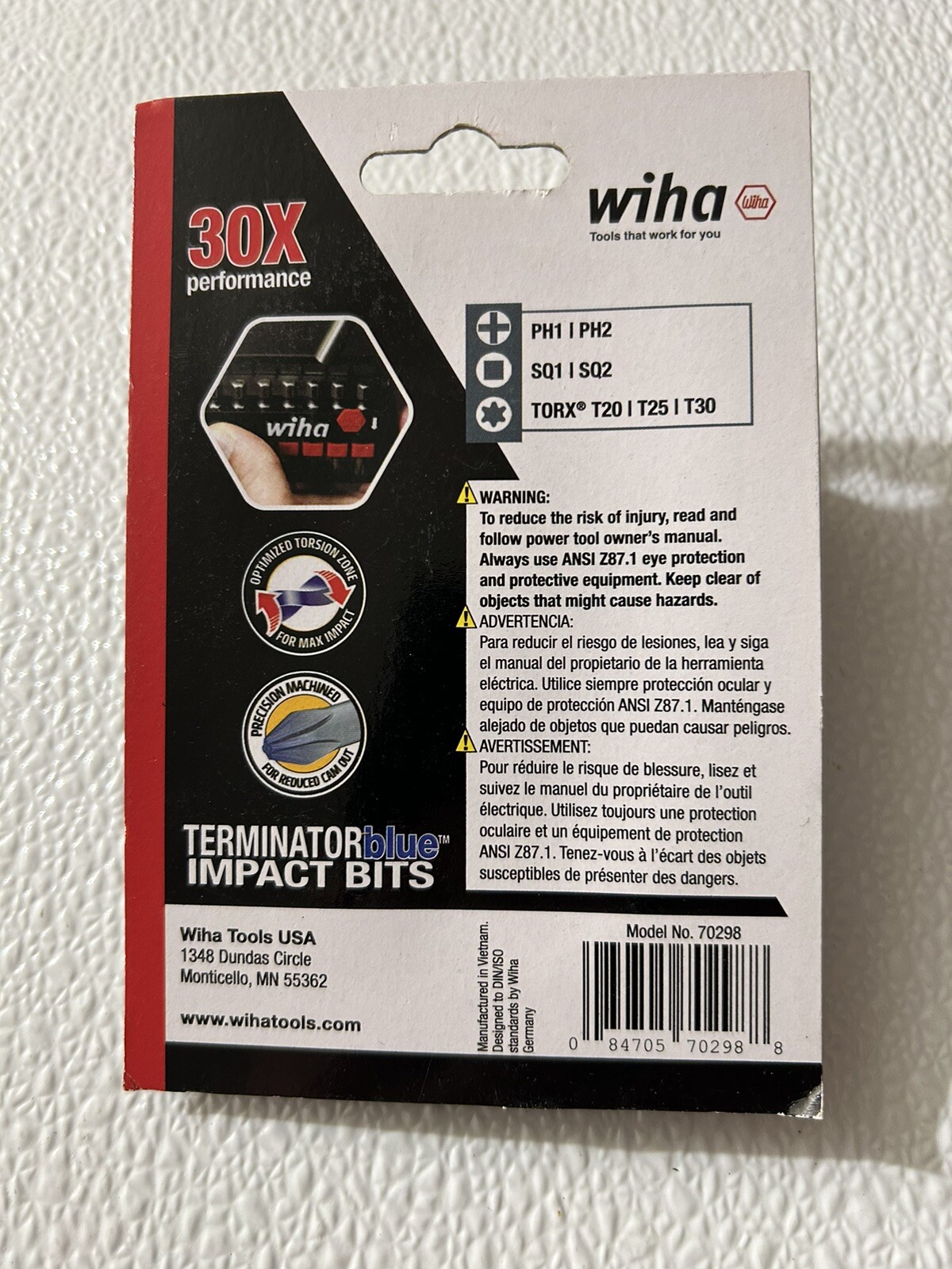 Two (2) WIHA 7 Piece Terminator Blue Impact Bit Sets ~ 2 Inch ~ 70298