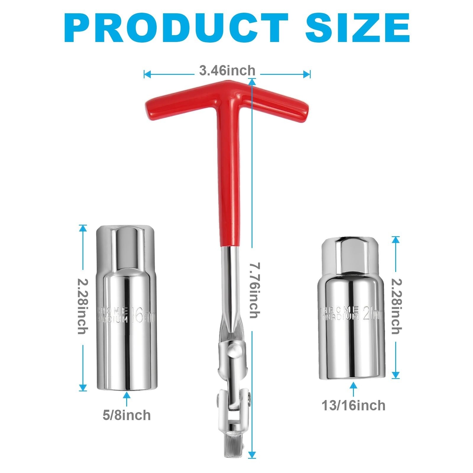 3Pcs Spark Plug Socket Wrench Set T-Handle Universal 5/8″ 13/16″ Remover Tool