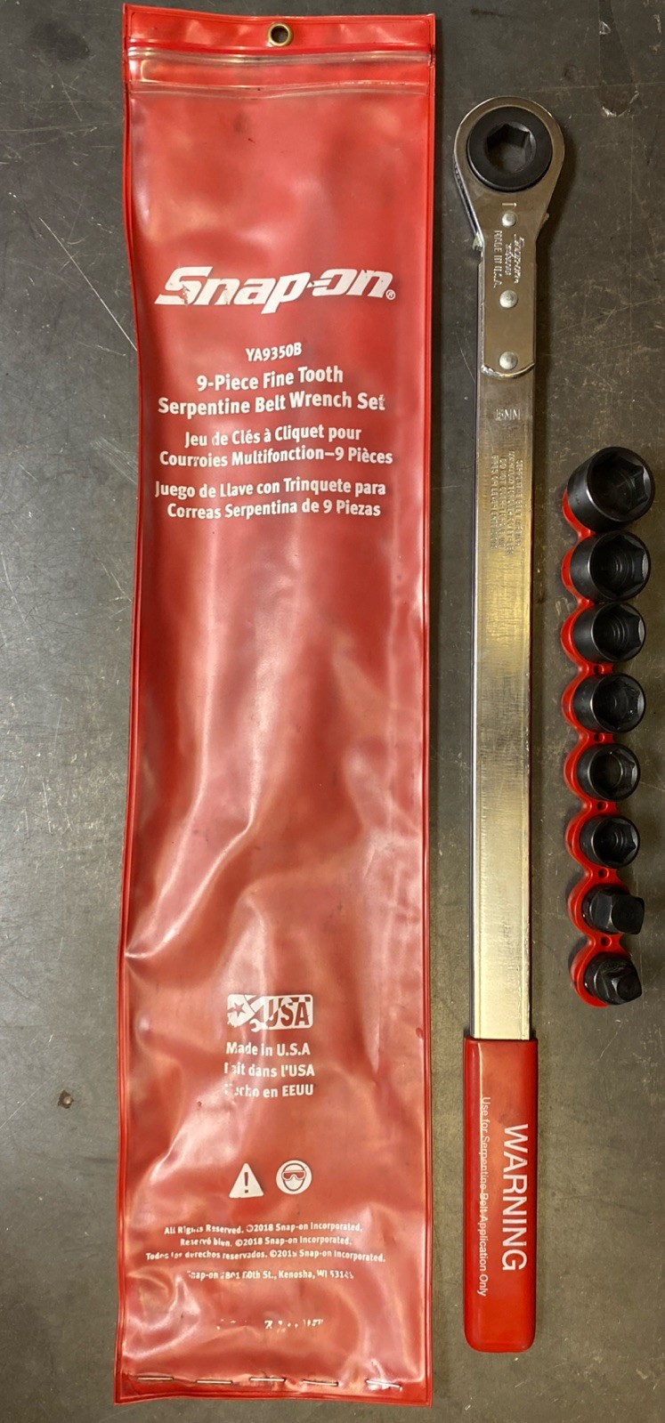 Snap-On Tools YA9350B1 9 Piece Belt Tensioning Wrench Set with Adaptors