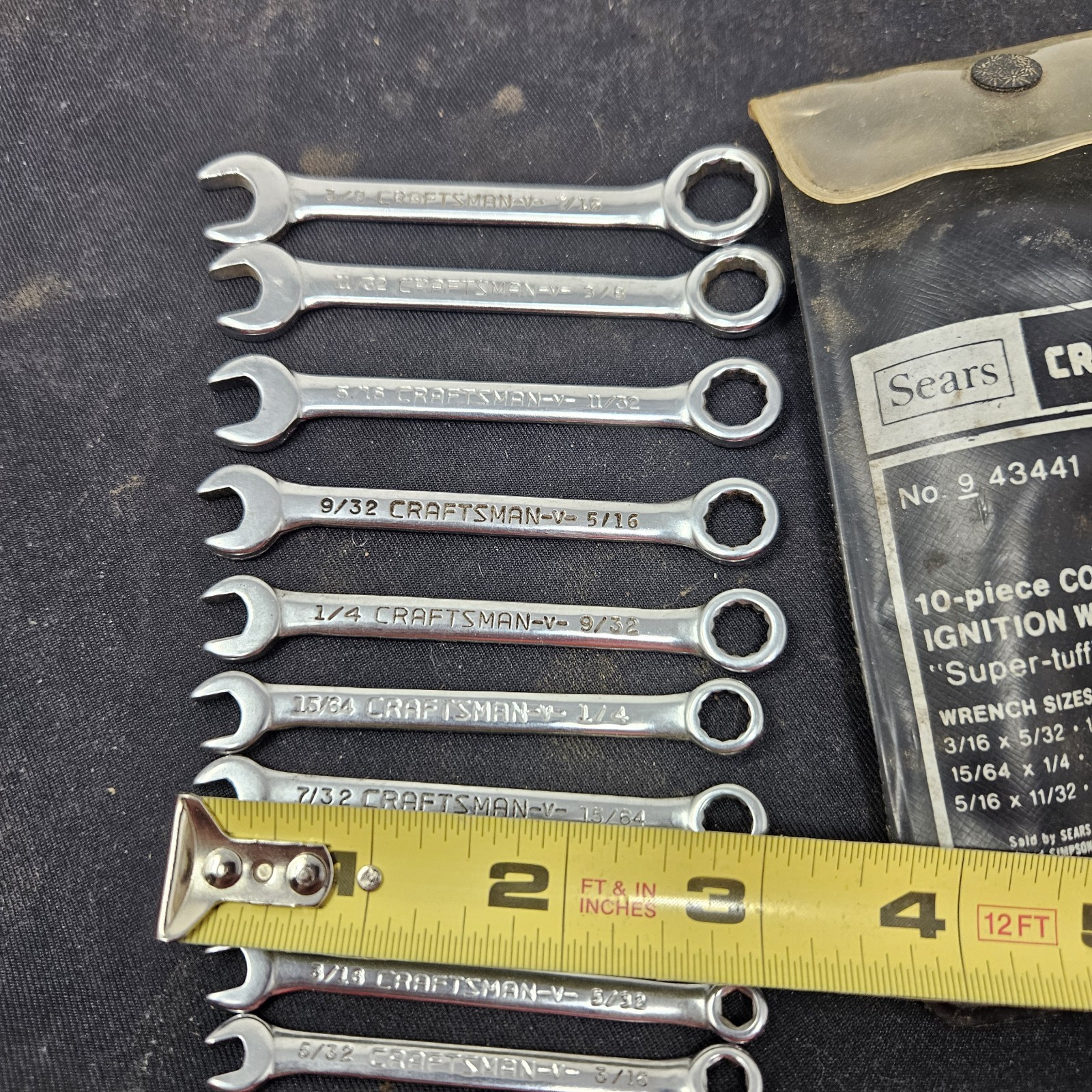 Craftsman 9 4306 Super-tuff 7 PC Set SAE Open End Ignition Wrench W/case USA