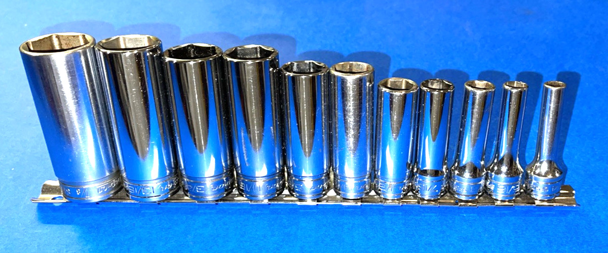 SNAP-ON TOOLS 11 PIECE 3/8 DRIVE SAE. DEEP CHROME 6 POINT SOCKET SET 211SFSY