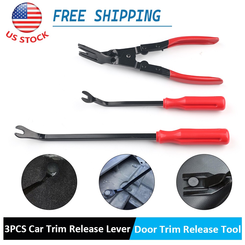 3PC Auto Clip Pliers Set Fastener Remover Car Trim Rivet Removal Pry Tool Red US