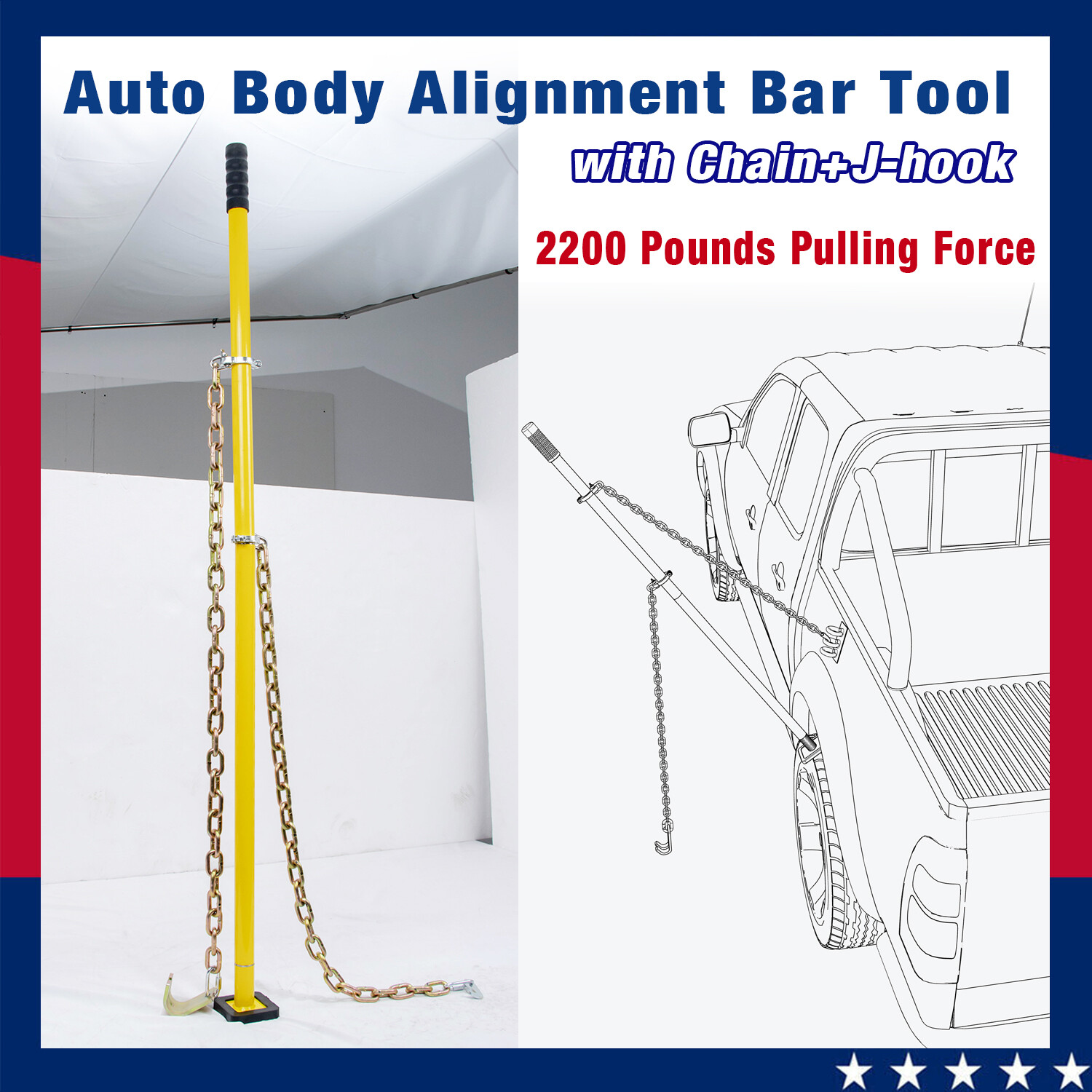 Auto Body Alignment Bar Repair Tool w/Chain for Bumper Hood Panel Deck & Bracket