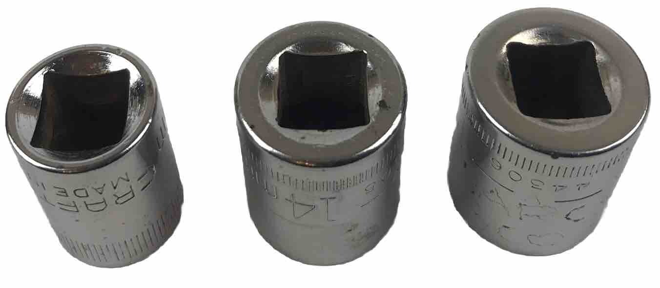 Lot of 3 Vintage Craftsman -V- Series Sockets 3/8”Drive 12 Pt 11MM 14 MM & 15 MM