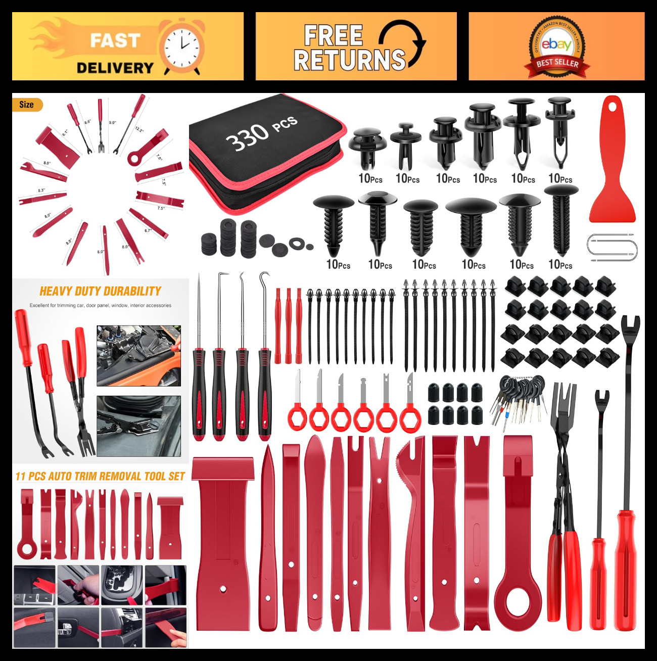 330Pcs Trim Removal Tool Set – Auto Push Pin Bumper Clips, Pry Kit & Fasteners