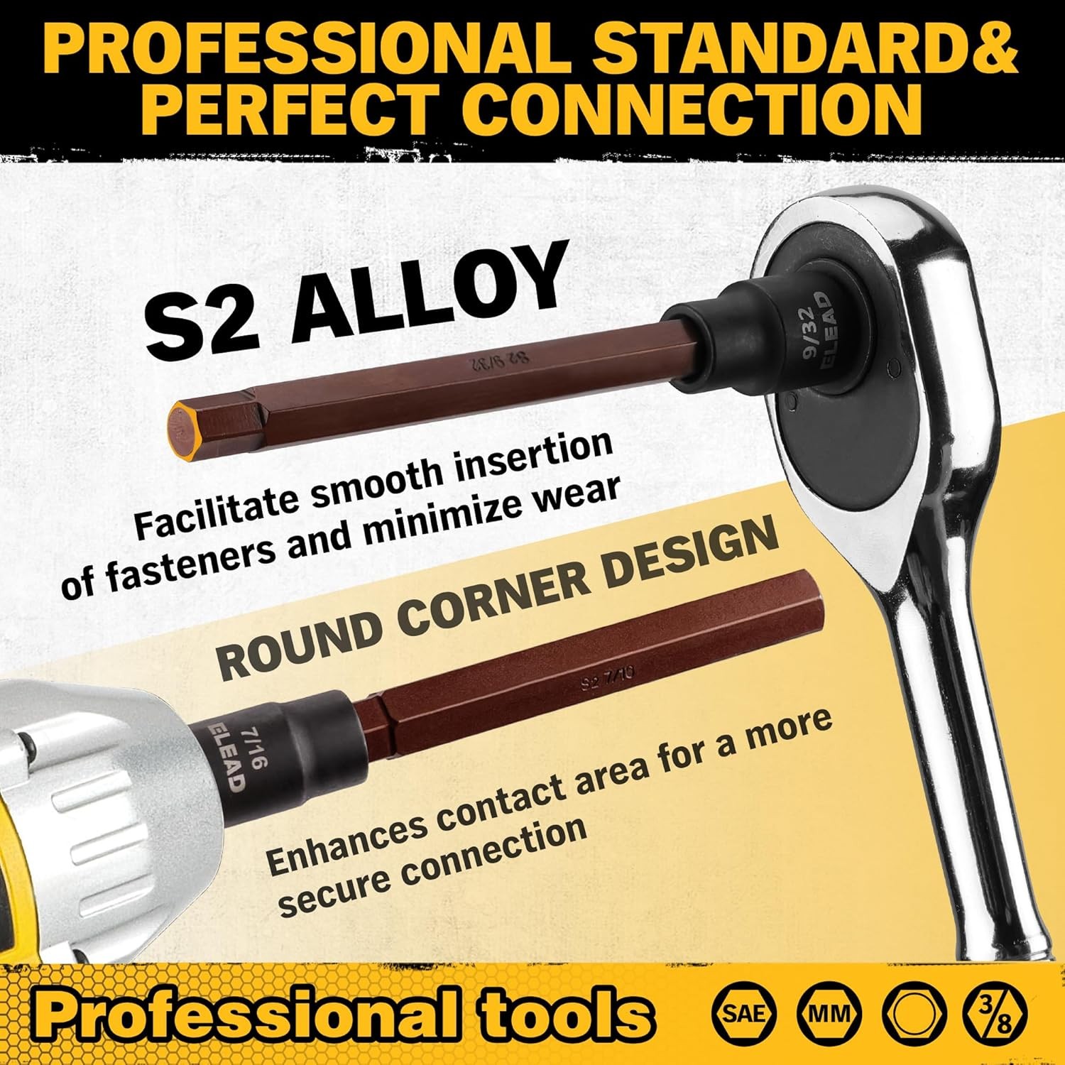 20-Piece 3/8 Inch Drive Extra-Long Allen Hex Bit Socket Set: S2 Steel, Standard