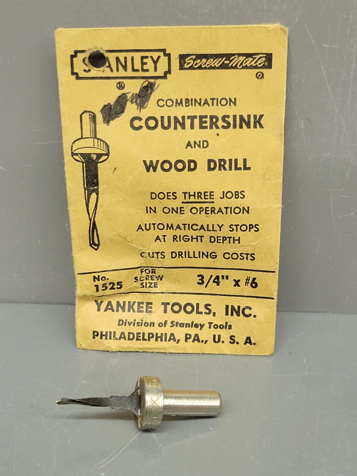 Stanley Screw-Mate Drill Countersink 1525 Drill 3/4″ x # 6 NOS USA