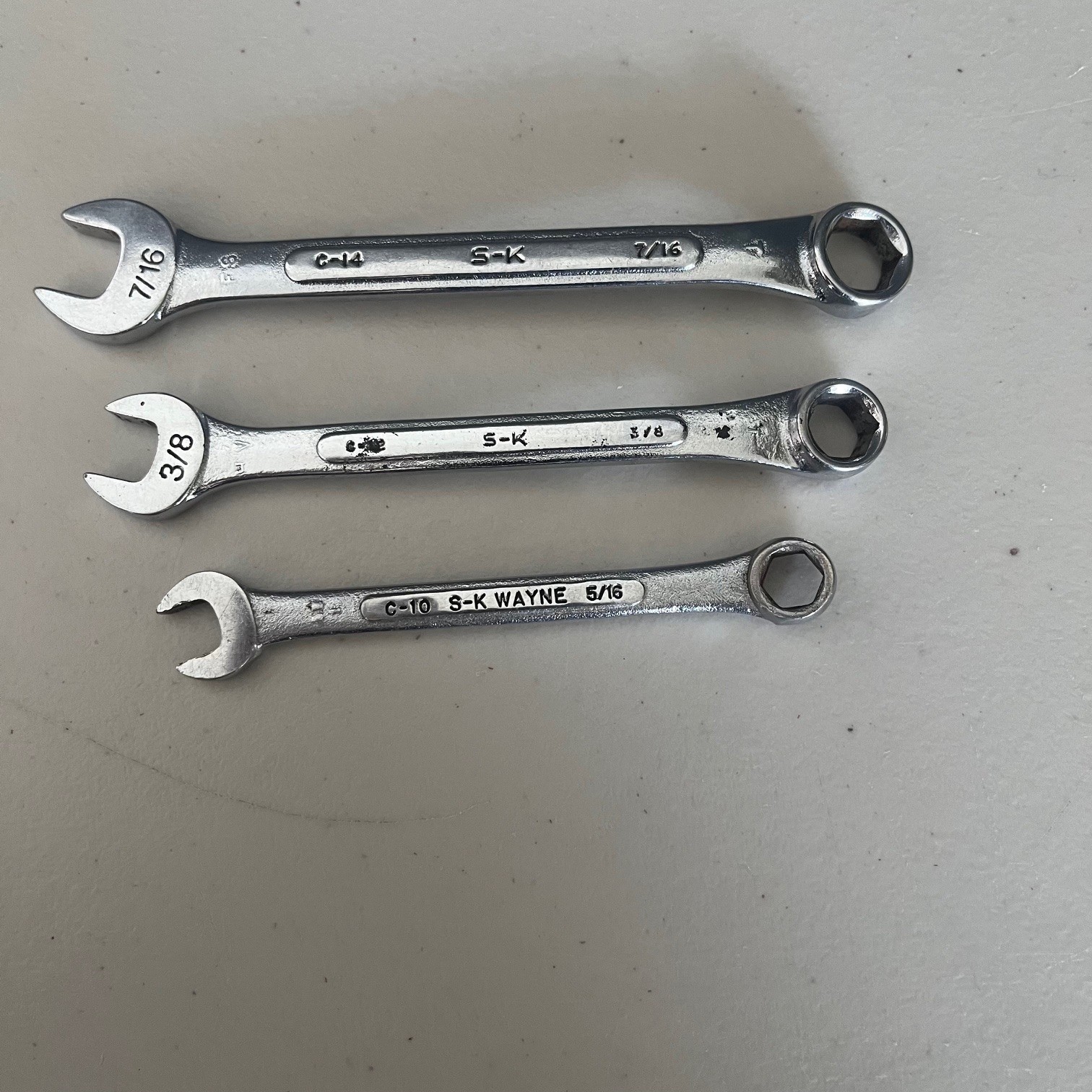 SK Tools 3 Piece 5/8 C-10, 3/8 C-12, 7/16 C-14, Combination Wrenches USA