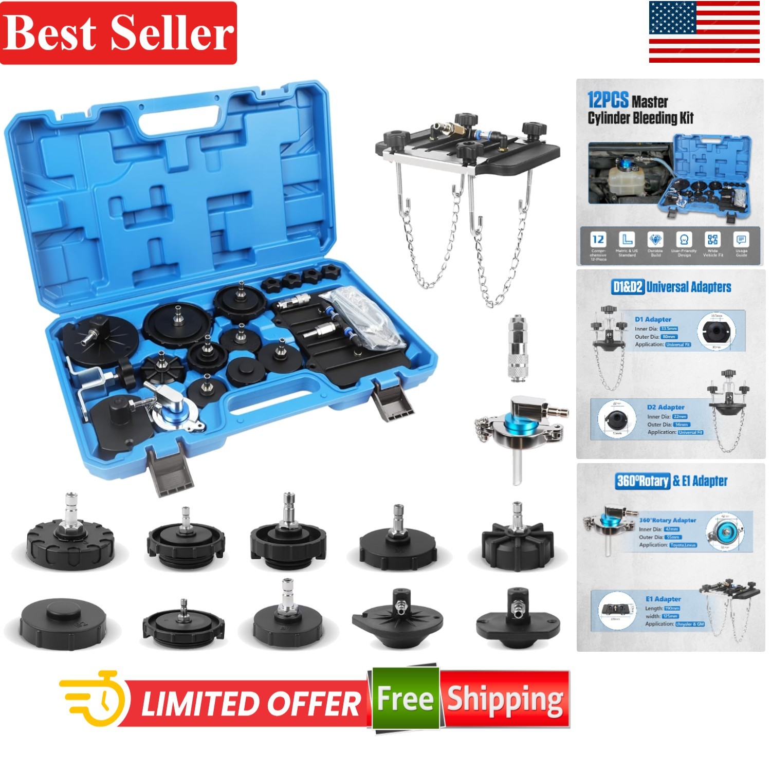 Brake Master Cylinder Bleeder Kit 12 pcs Compatible for Most Vehicles