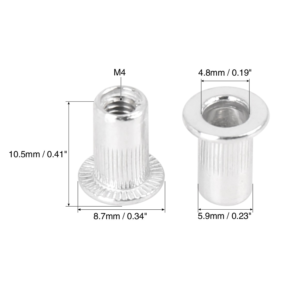 110 Pcs M4 Silver Tone Aluminum Alloy Car Flat Head Rivet Nut Threaded Insert