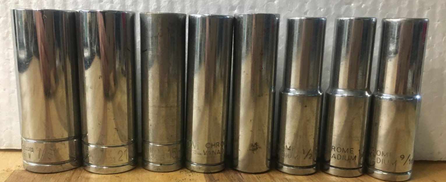 Lot Of 8 Deep Sockets 1/2″ Drive 3 PT, 4 PM AND 1 UNBRANDED