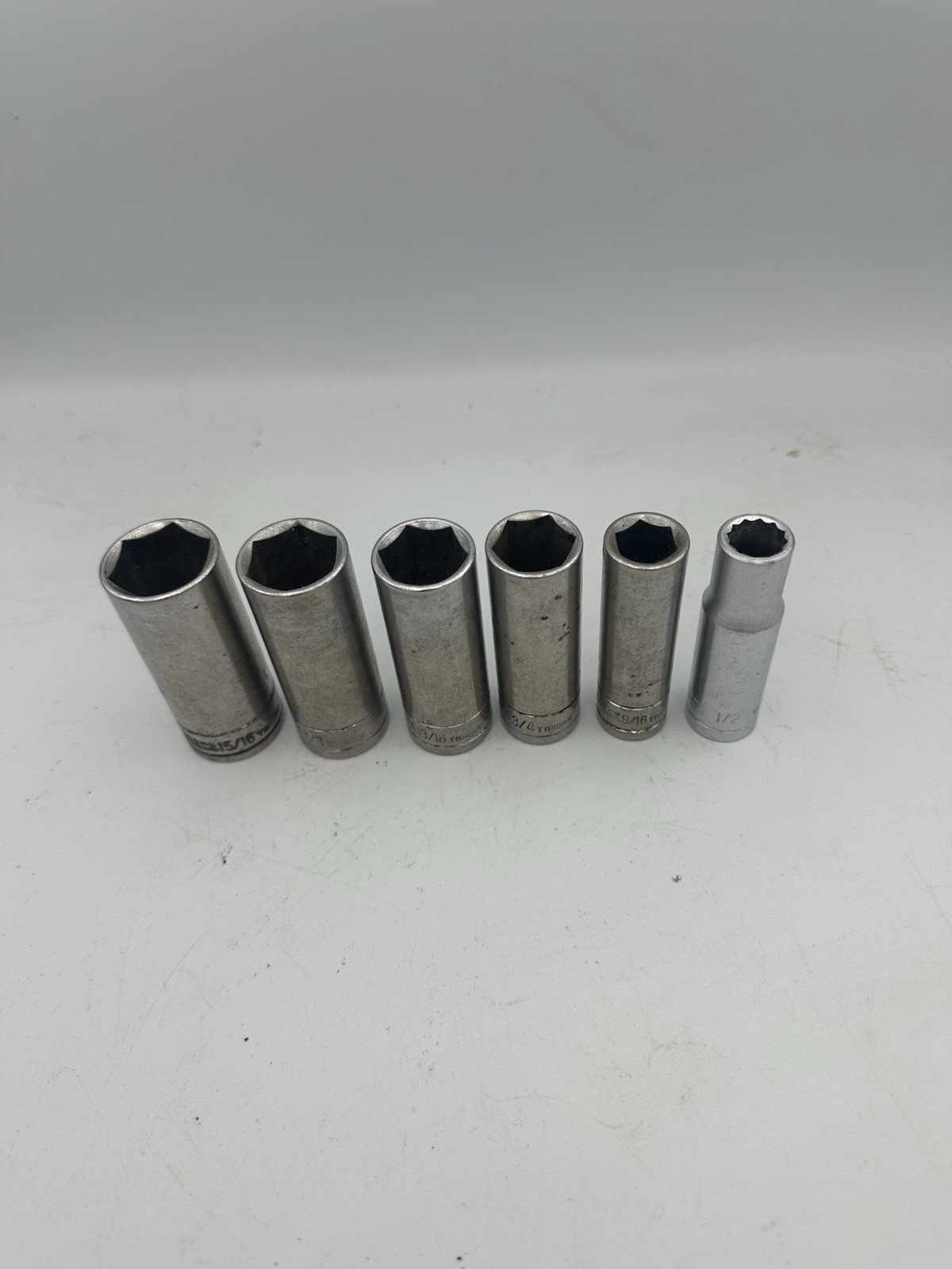 Great Neck Deep Socket Lot 1/2” Drive Sizes: 15/16, 7/8, 13/16, 3/4, 9/16, 1/2