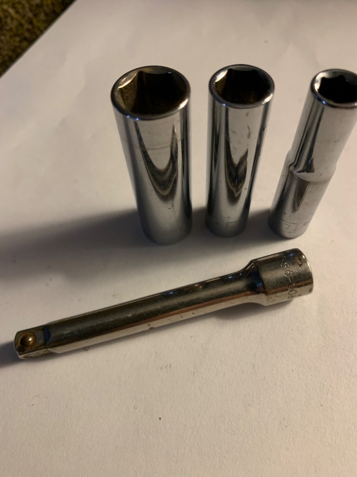 4 Pcs. Stanley 1/4″ Drive deep well Sockets, Metric 7, 9, 11mm and 3” Extension