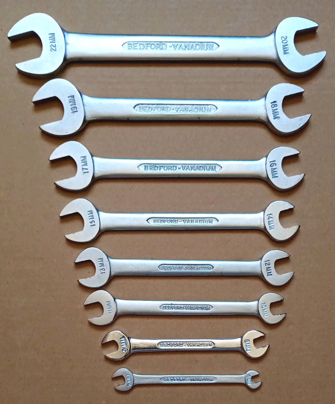 Bedford Vanadium Open Ended Spanners x 8 • Metric Sizes: 6/7mm – 10mm to 22mm