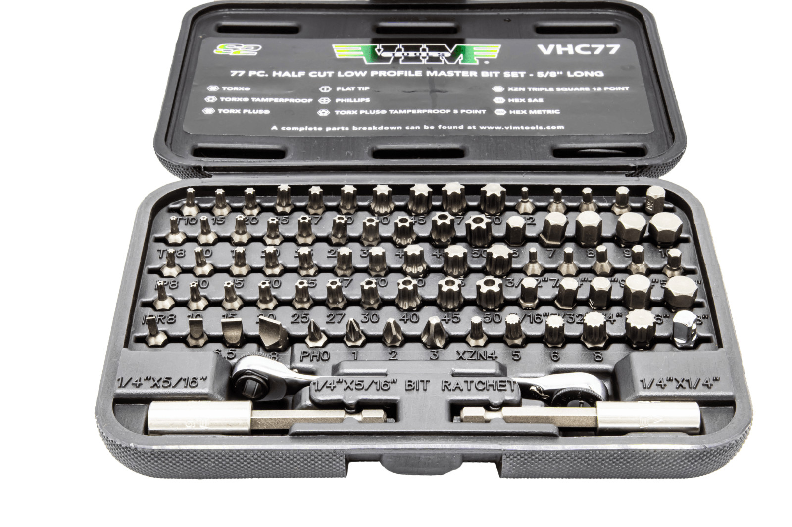 VIM Tools VHC77 77 Piece Half Cut Master Bit Set Stubby SAE Metric Torx