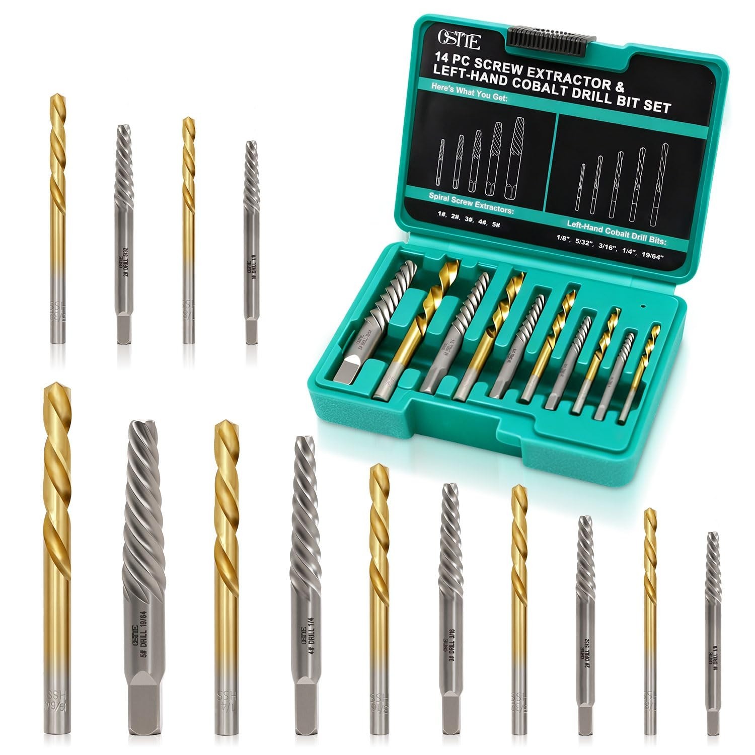 14-Piece Screw/Bolt Extractor Kit – Heavy Duty HSS & Cr-Mo Steel for Stripped…