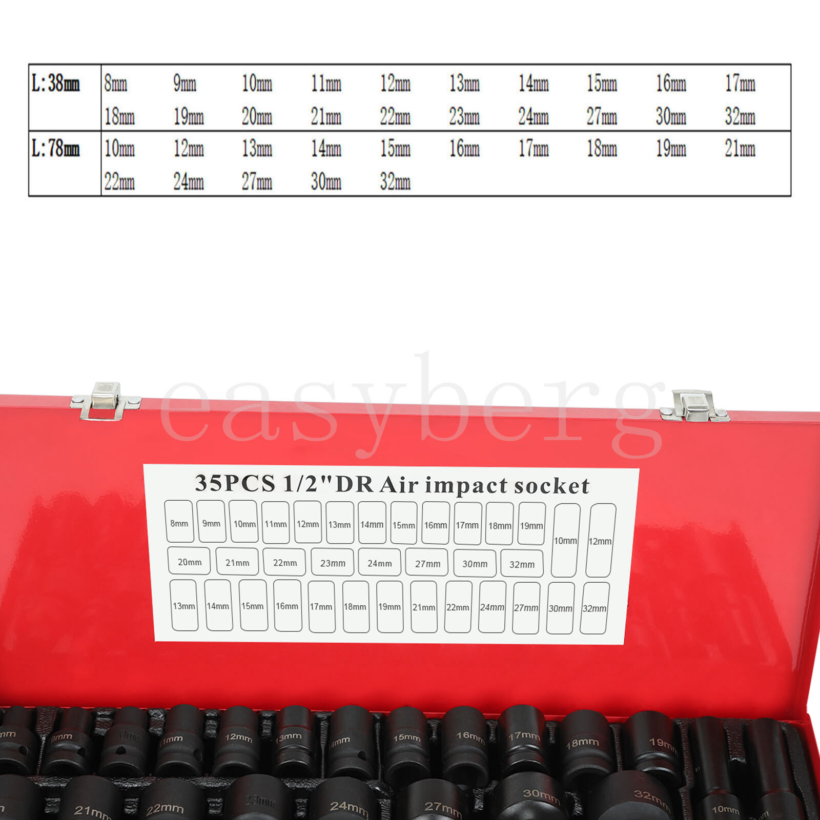 35pcs 1/2″ Deep Impact Socket Set Drive 8-32mm Metric Garage Sae With Case US