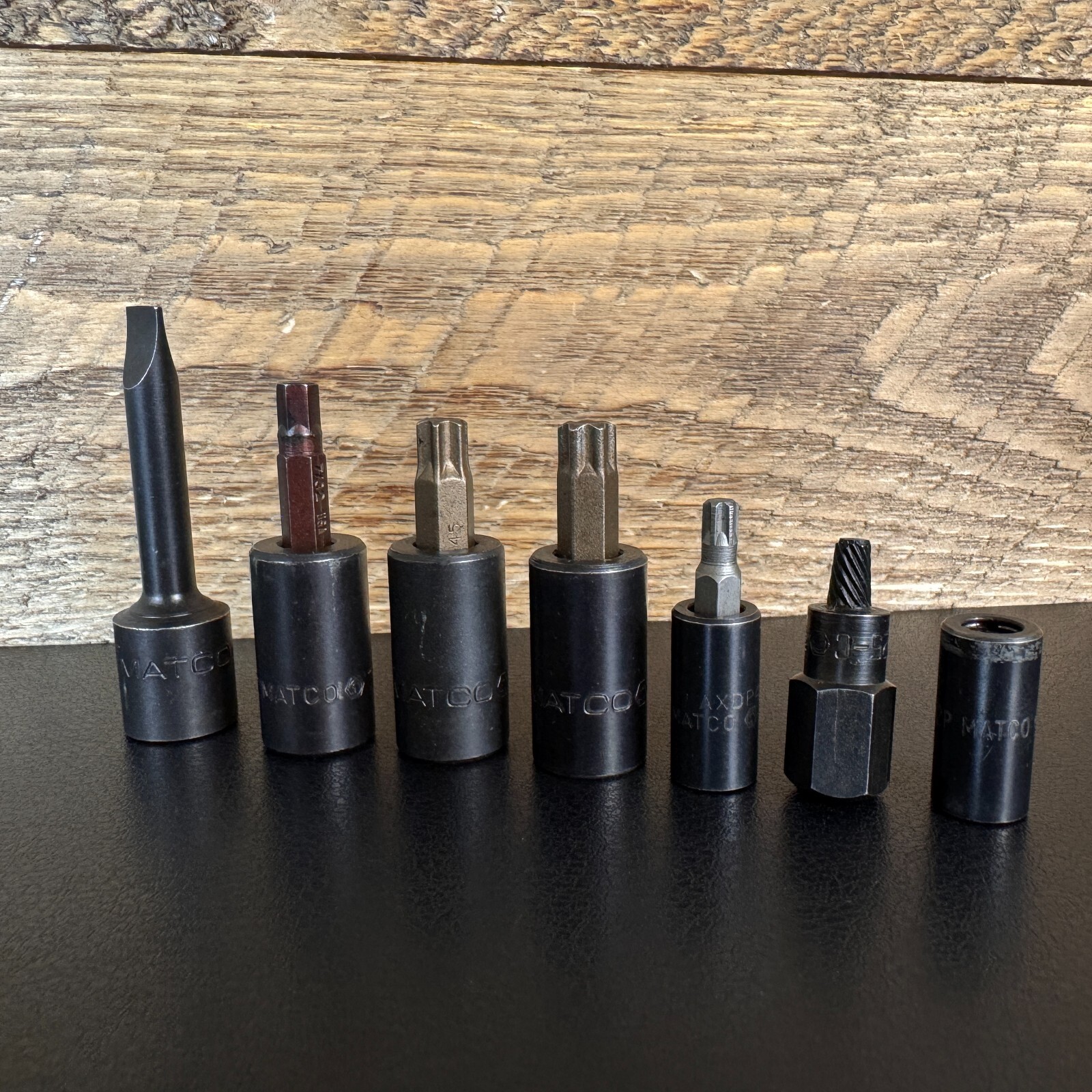 7pc Lot Matco Tools Torx & Hex Bit Sockets 1/4″ & 3/8″ Drive, T30, T45, T47 USA