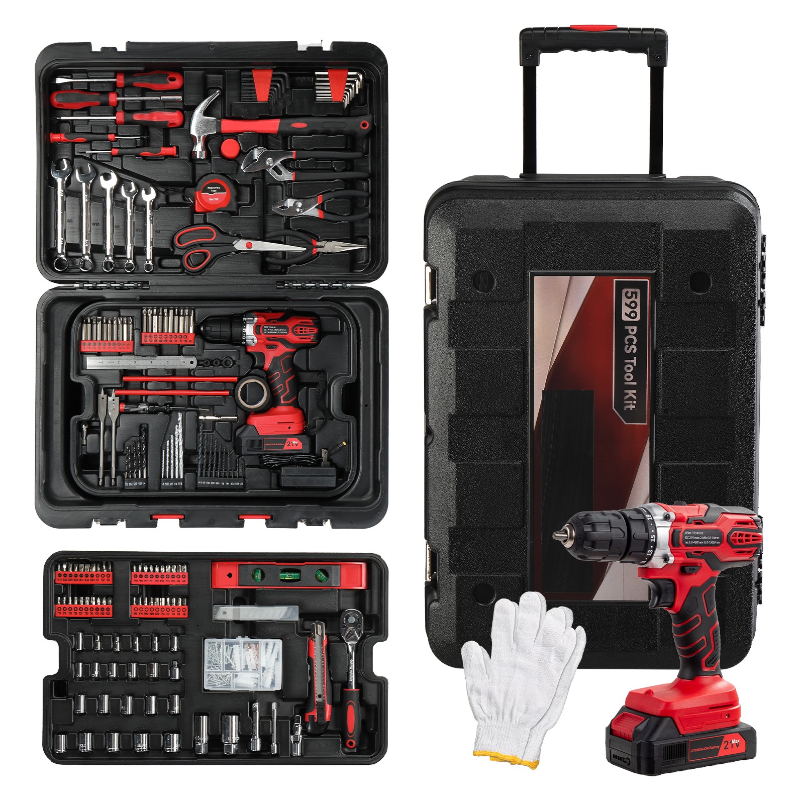Portable 599 Pieces Tool Set Mechanics Tool Kit Wrenches Socket Metric Hex Keys