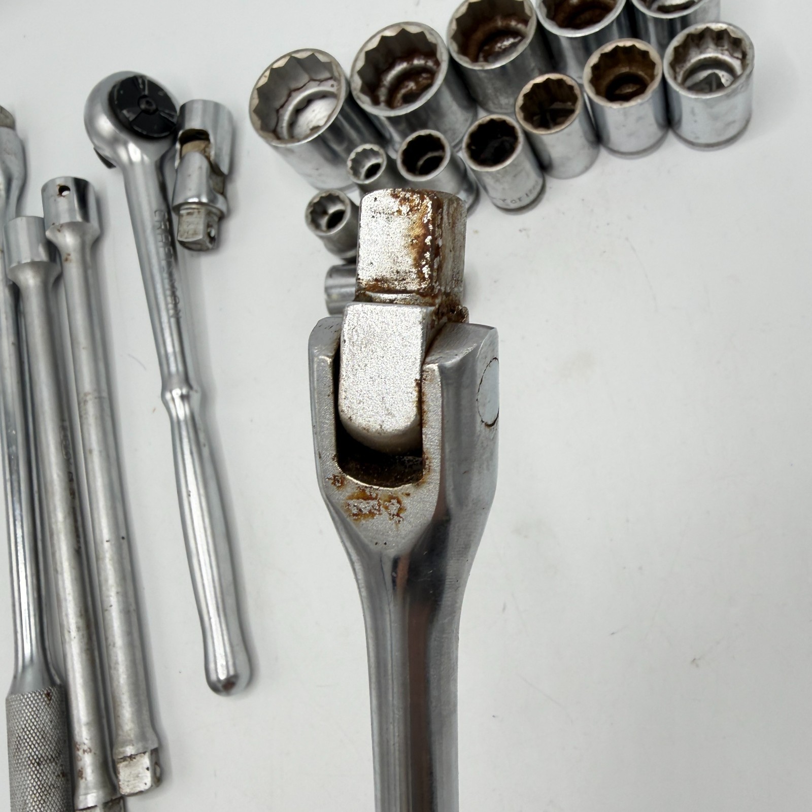 Vtg Husky Craftsman USA 1/2″ Drive Ratchet Breaker Bar Extension 12pt Socket Lot