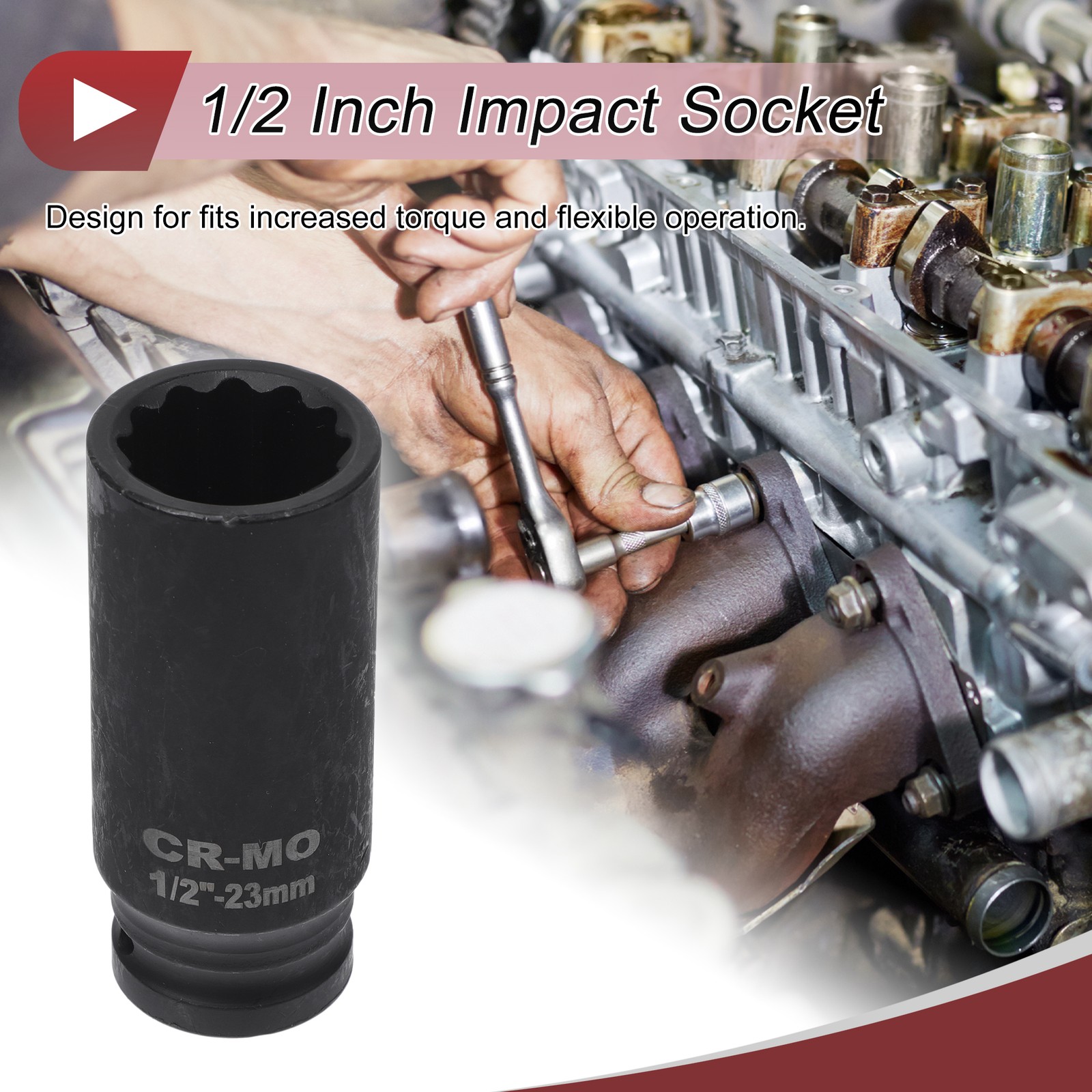 Universal 1/2 Inch Drive Impact Socket 23mm 12 Point High Carbon Steel 1 Pcs