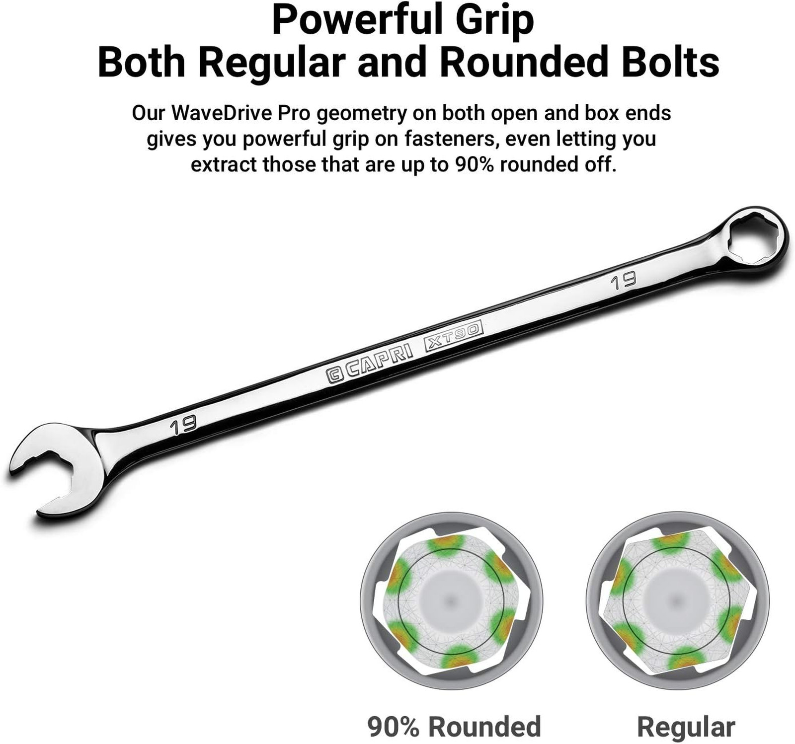 15 mm WaveDrive Pro Combination Wrench, Chrome Molybdenum Steel, 15 Degree