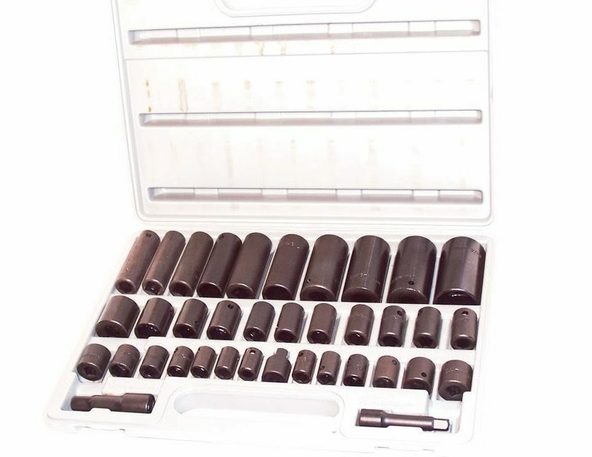 38 PC 3/8″ & 1/2″ DR AIR IMPACT SOCKET SET 6 POINTS SOCKETS KIT Shallow-Deep