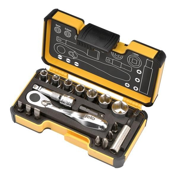 Felo XS Pocket Size 18-Piece Metric Set With Mini Ratchet In Strong Box