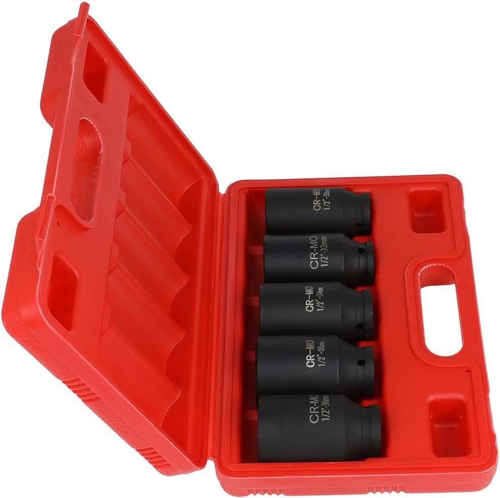 5 Piece 1/2 Inch Drive Deep Impact Axle Hub Socket Set Fit For Most Cars, 6 Poi