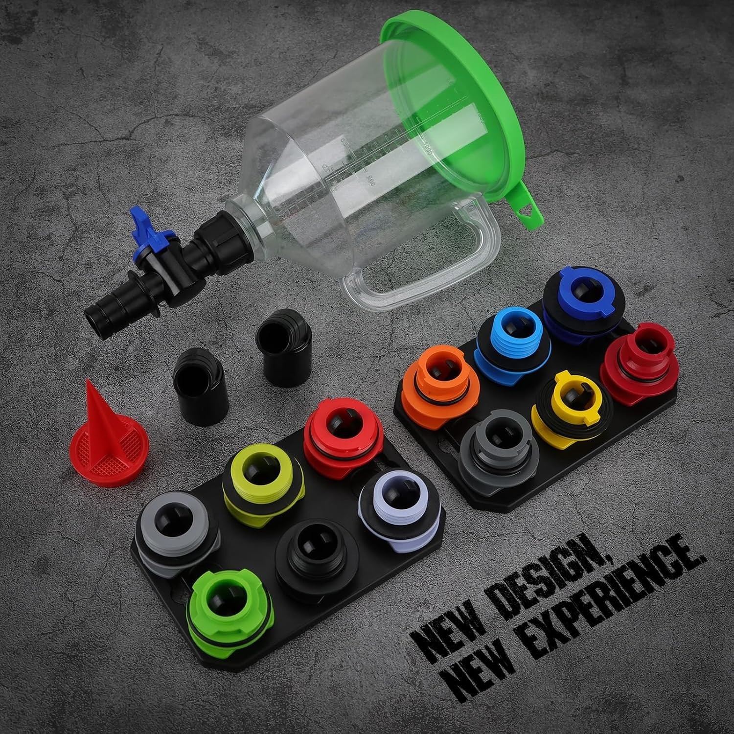 18-Piece Automotive Engine Oil Funnel Kit 1.5L 12 Adapters 2 Magnetic Trays