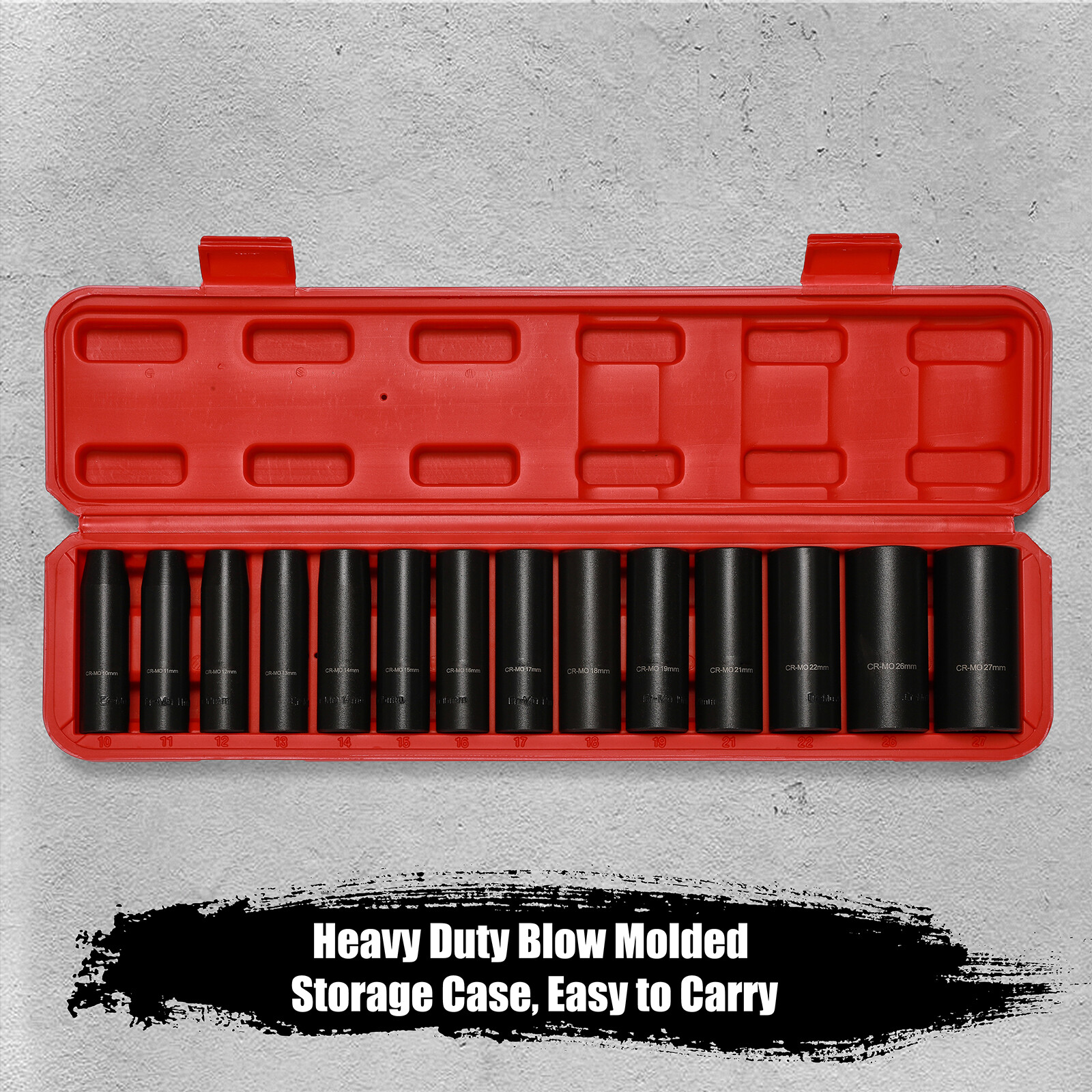 14 PCS 1/2″ Drive Deep Impact Socket Set 10mm-27mm CR-MO Metric, Heavy Duty