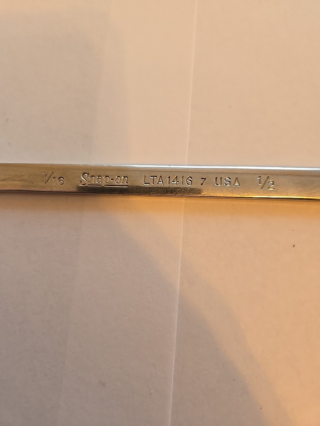 Snap On 7/16″-1/2″ Chrome Low Torque Slime Line Open End Wrench LTA1416