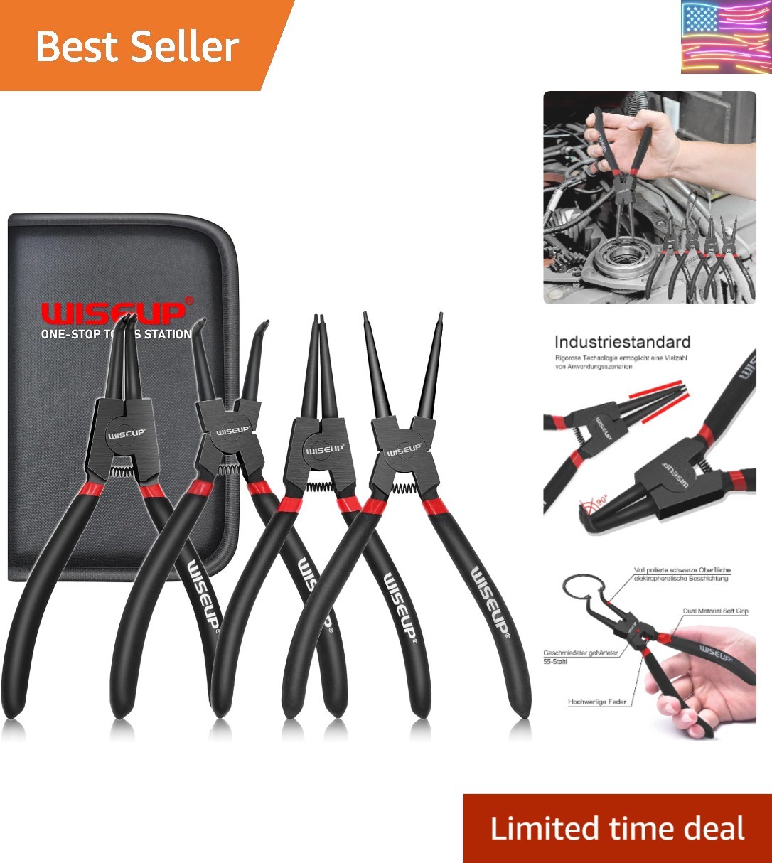 Snap Ring Pliers Set, Heavy Duty 4PCS-7 inch Internal/External Circlip Pliers…
