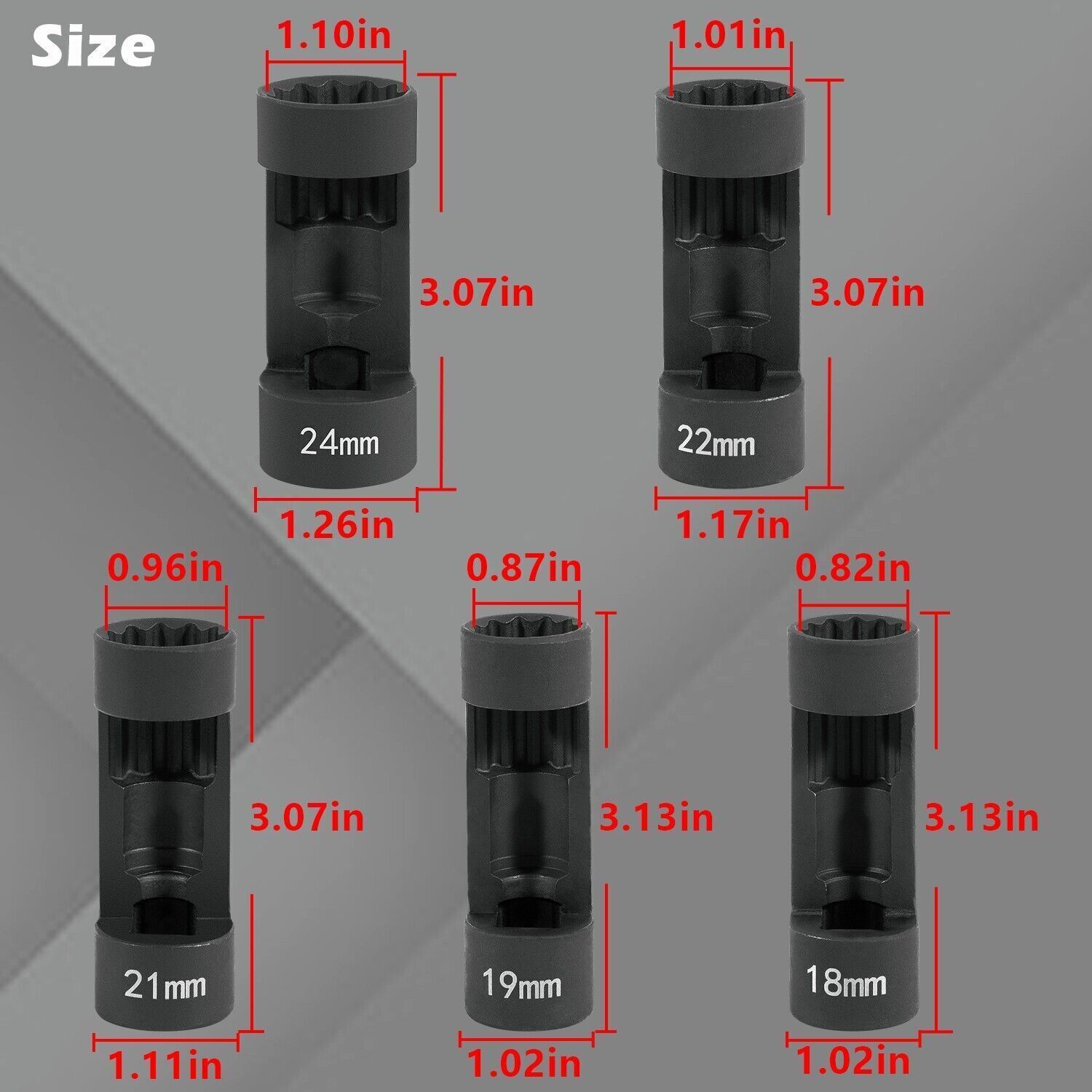 5Pcs Easy Remove Strut Nut Socket Tools Kit with 12 Point 1/2inch Square Drive