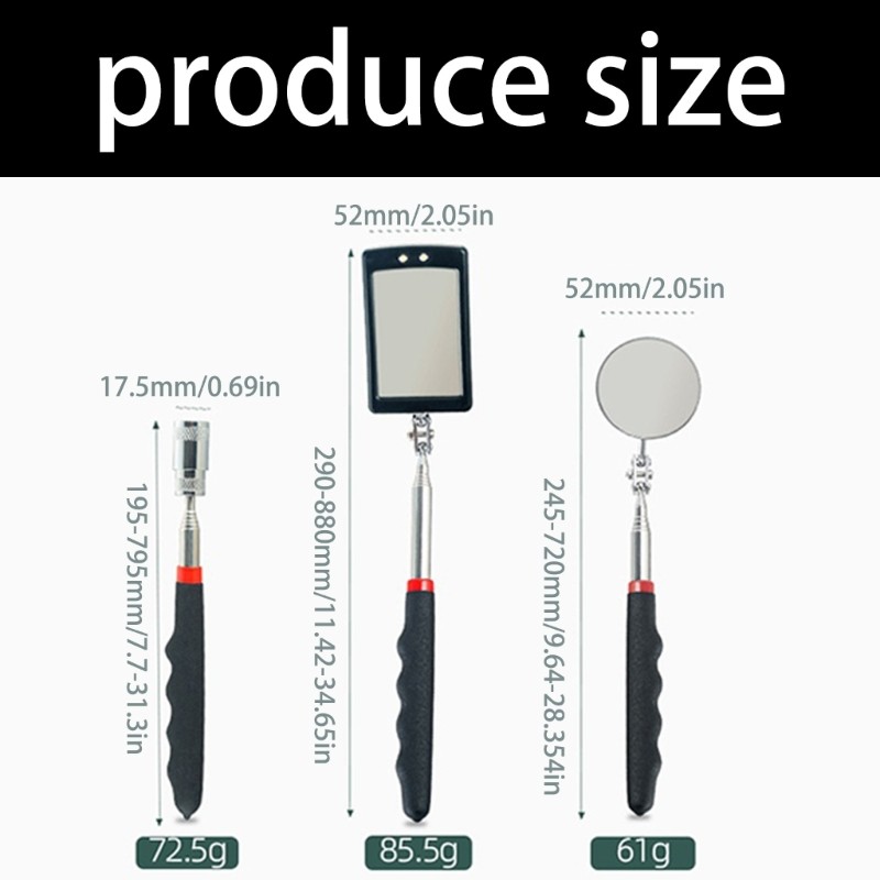 5Pcs Car Inspection Mirror Set With Telescopic Handle And LED Light Design