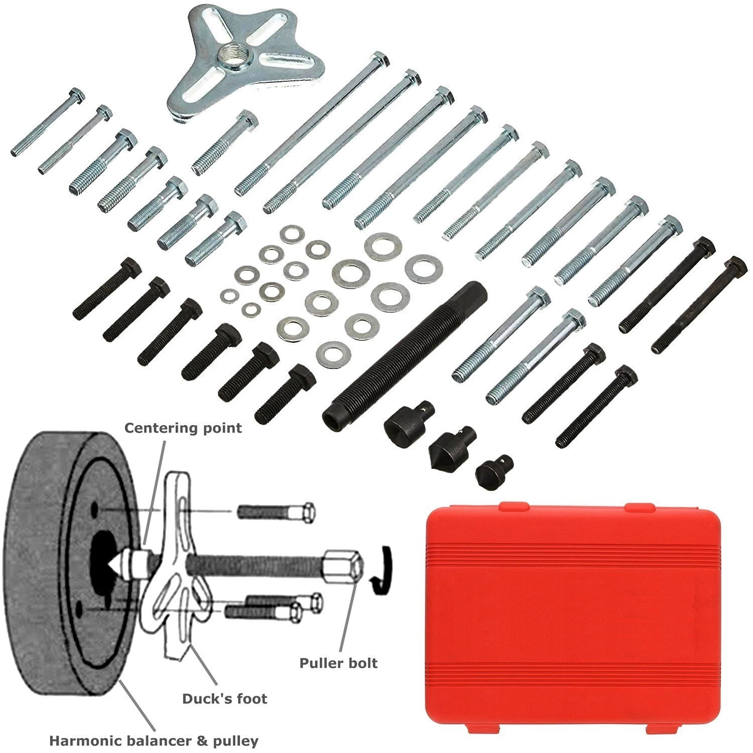 46pc Harmonic Balancer Puller Set – Steering Wheel & Gear Pulley Removal Kit
